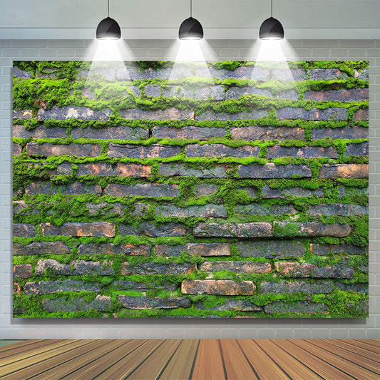 Lofaris Rural Green Mossy Brick Wall Photoshoot Backdrop
