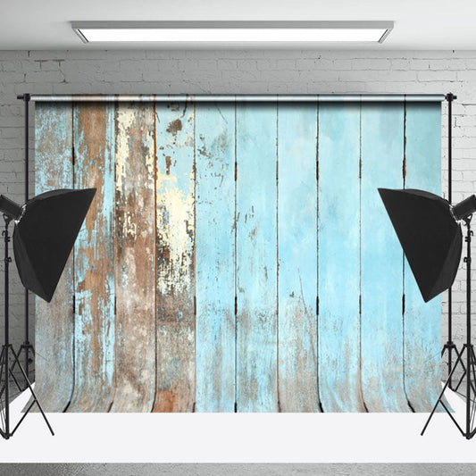 Lofaris Rustic Blue Faded Retro Wood Wall Photo Backdrop