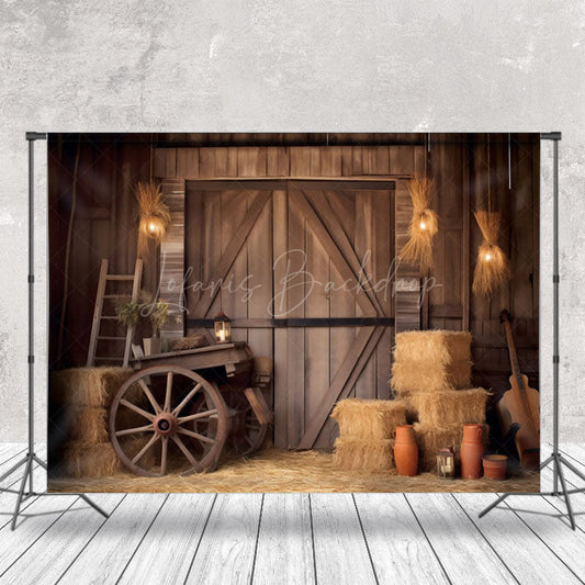 Lofaris Rustic Hay Cart Wooden Barn Door Backdrop For Photo