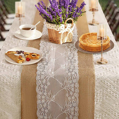 Lofaris Rustic Natural Jute Lace Banquet Table Runner Decor