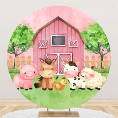 Lofaris Rustic Pink Farm Animals Circle Baby Shower Backdrop