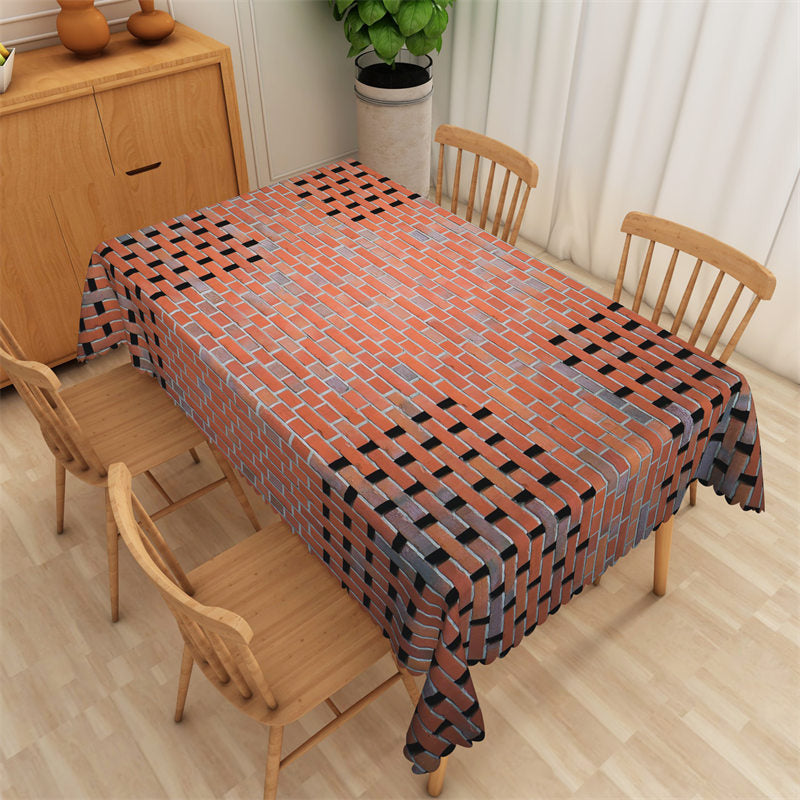 Rustic Red And Black Brick Wall Pattern Tablecloth - Lofaris
