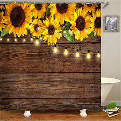 Lofaris Rustic Sunflower Rural Barn Wooden Shower Curtain