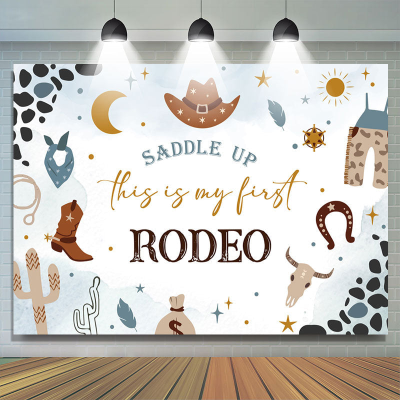 Saddle Up Cowboy Style Rodeo 1st Birthday Backdrop - Lofaris
