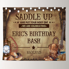 Lofaris Saddle Up Cowboy Wood Custom Birthday Bash Backdrop