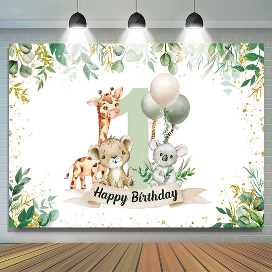 Lofaris Safari Botanical Animals Happy 1st Birthday Backdrop