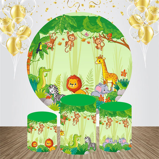 Lofaris Safari Forest Animals Round Baby Shower Backdrop Kit