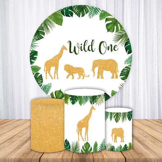 Lofaris Safari Monstera Gold Animals Wild One Round Backdrop