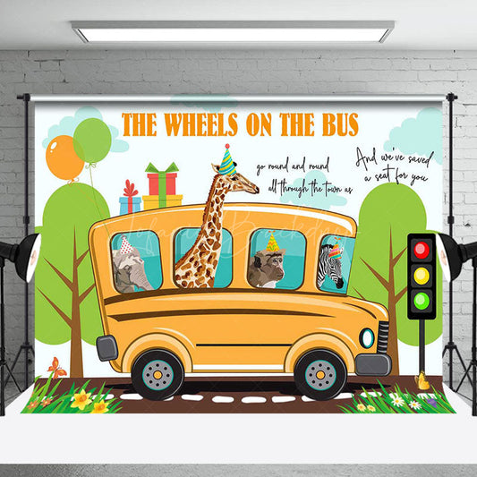 Lofaris Safari The Wheels On Bus Back To School Backdrop
