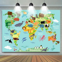 Lofaris Safari Wild Animals World Map Baby Shower Backdrop