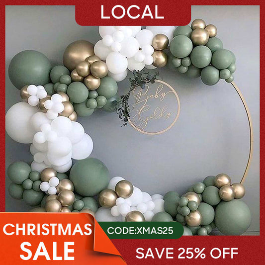 (Ship In 24HR) Sage Green 137 Pack Diy Balloon Arch Kit | Balloon Arch Party Decorations - Gold | White