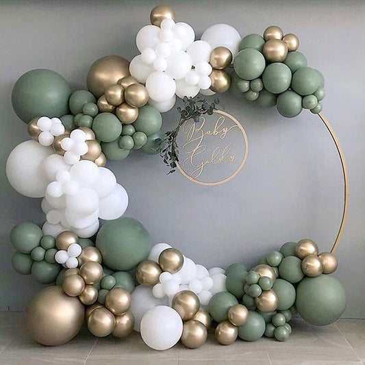 (Ship In 24HR) Sage Green 137 Pack Diy Balloon Arch Kit | Balloon Arch Party Decorations - Gold | White