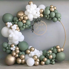(Ship In 24HR) Sage Green 137 Pack Diy Balloon Arch Kit | Balloon Arch Party Decorations - Gold | White