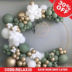(Ship In 24HR) Sage Green 137 Pack Diy Balloon Arch Kit | Balloon Arch Party Decorations - Gold | White