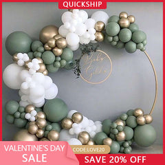(Ship In 24HR) Sage Green 137 Pack Diy Balloon Arch Kit | Balloon Arch Party Decorations - Gold | White