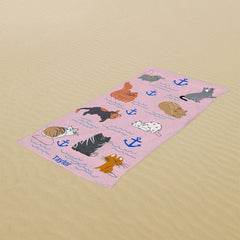 Lofaris Salty Cat Pink Custom Name Kids Beach Towel