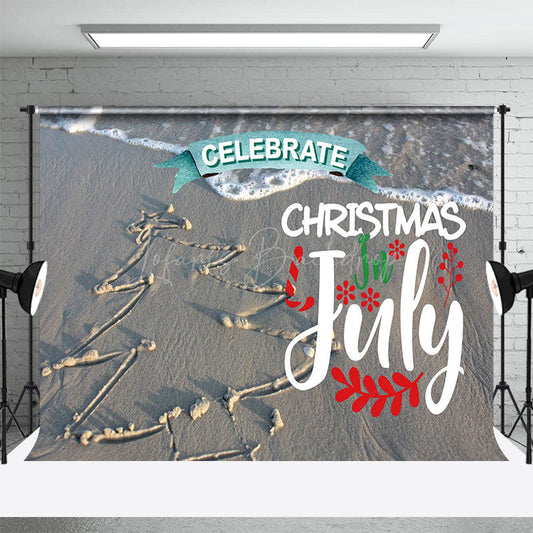 Lofaris Sand Beach Tree Celebrate Christmas In July Backdrop