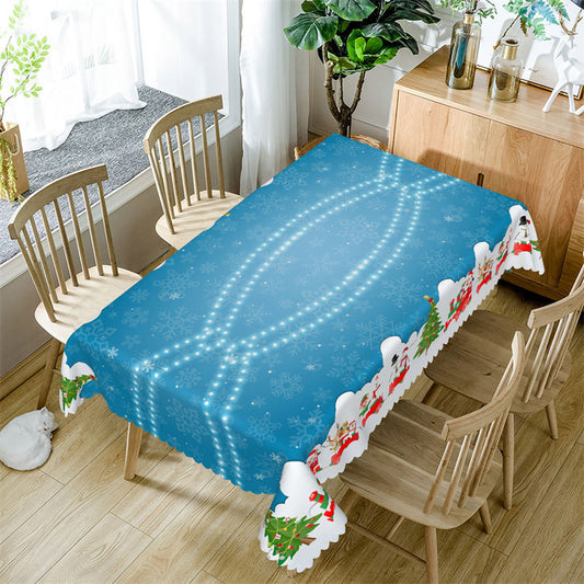 Lofaris Santa Christmas Tree Blue Pattern Rectangle Tablecloth