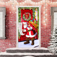 Lofaris Santa Claus Gifts Bundle Plants Christmas Door Cover