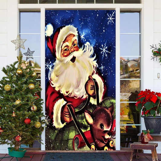 Lofaris Santa Claus Rides Sleigh Elk Christmas Door Cover