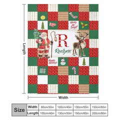 Lofaris Santa Elk Red White Green Christmas Custom Name Blanket