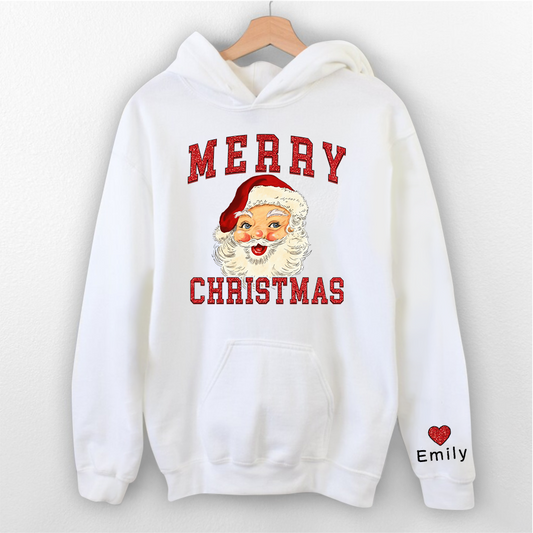 Lofaris Santa Personalized Merry Christmas Glitter Hoodie