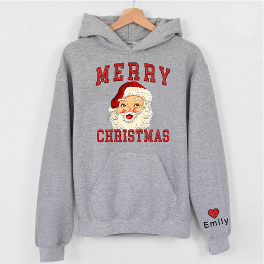 Lofaris Santa Personalized Merry Christmas Glitter Hoodie