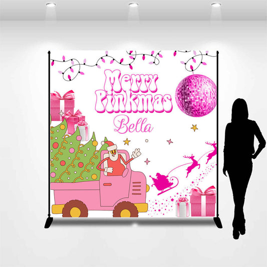 Lofaris Santa Pink Cedar Truck Custom Merry Christmas Backdrop