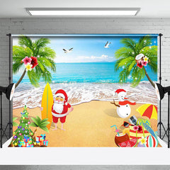 Lofaris Santa Snowman Beach Tree Christmas In July Backdrop