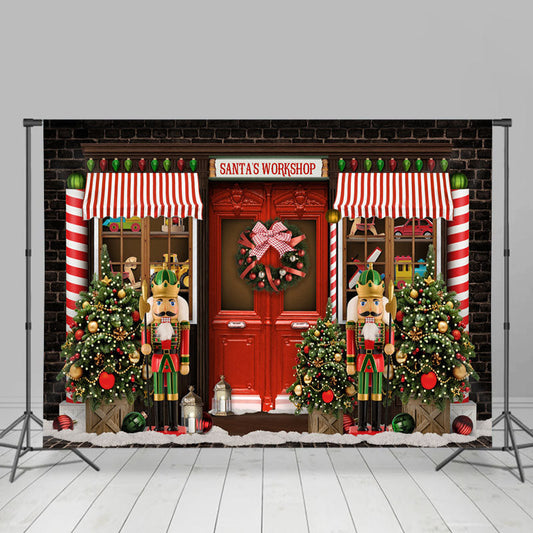 Lofaris Santas Workshop Red Door Christmas Trees Backdrop