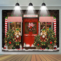 Lofaris Santas Workshop Red Door Christmas Trees Backdrop