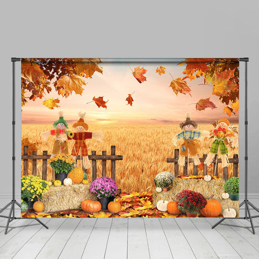 Lofaris Scarecrow Harvest Pumpkin Maple Leaf Autumn Backdrop