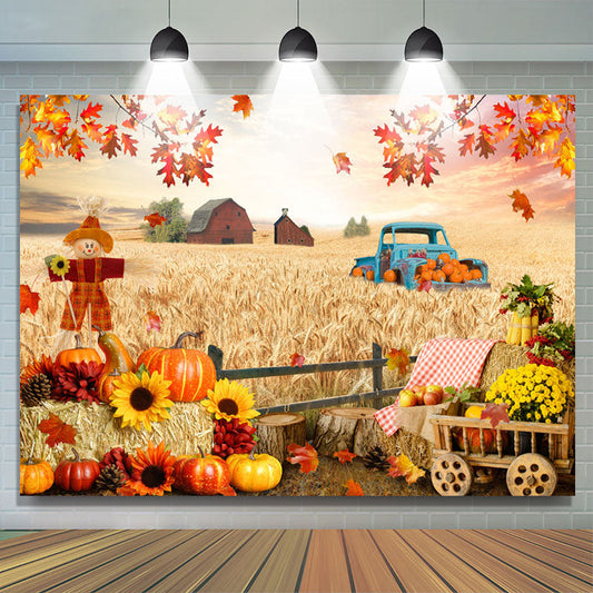 Lofaris Scarecrow Maples Pumpkins Wheat Harvest Autumn Backdrop