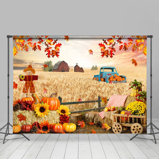 Lofaris Scarecrow Maples Pumpkins Wheat Harvest Autumn Backdrop
