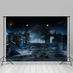 Lofaris Scary Cemetary Iron Gate Halloween Party Backdrop