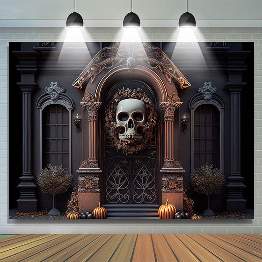 Lofaris Scary Skull Gate Pumpkin Halloween Photo Backdrop