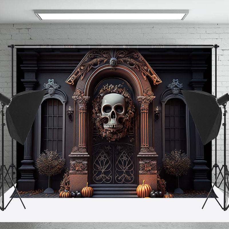 Lofaris Scary Skull Gate Pumpkin Halloween Photo Backdrop