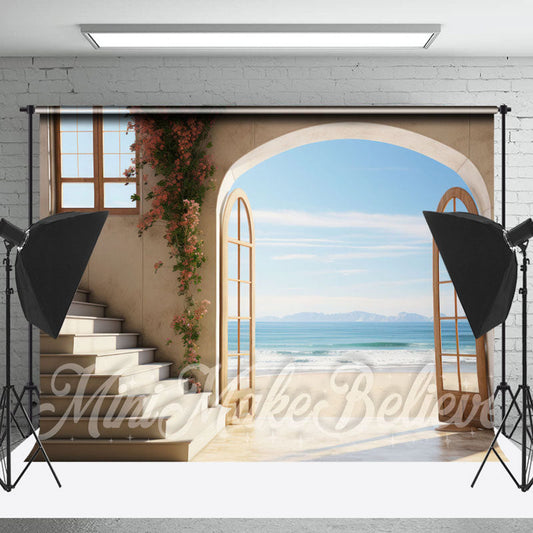 Lofaris Sea Beach House Vine Floral Retro Wall Backdrop