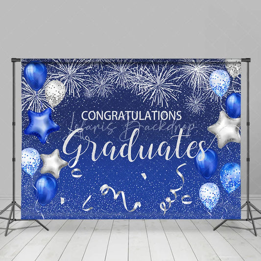 Lofaris Sea Blue And Silver Glitter Ballons Graduates Backdrop