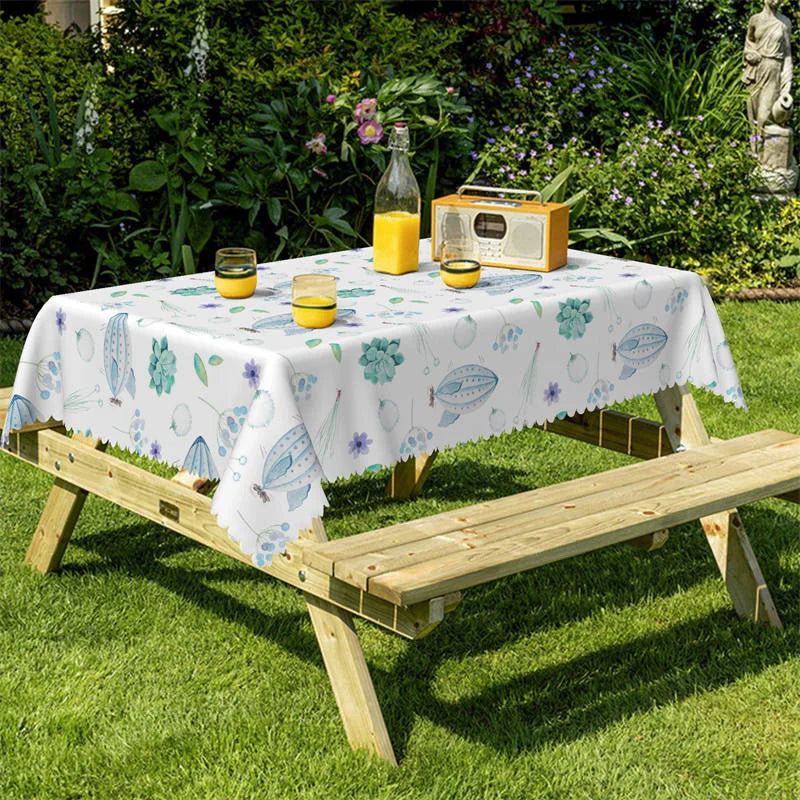Lofaris Sea Marine Blue White Plant Rectangle Tablecloth