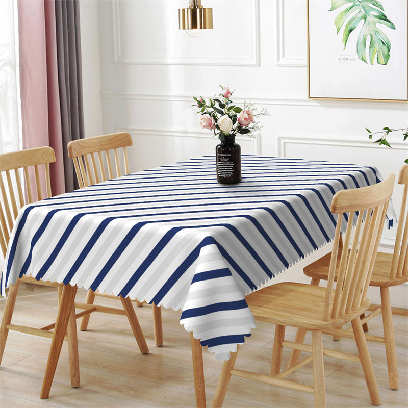 Lofaris Sea Marine White Blue Stripes Rectangle Tablecloth