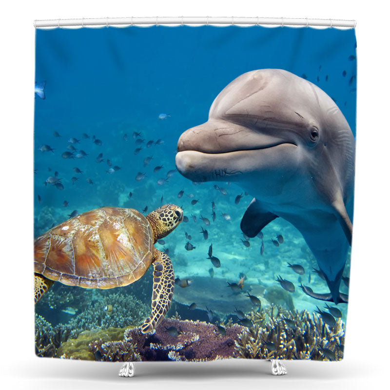 Lofaris Sea Turtle Dolphin Undersea Photo Shower Curtain