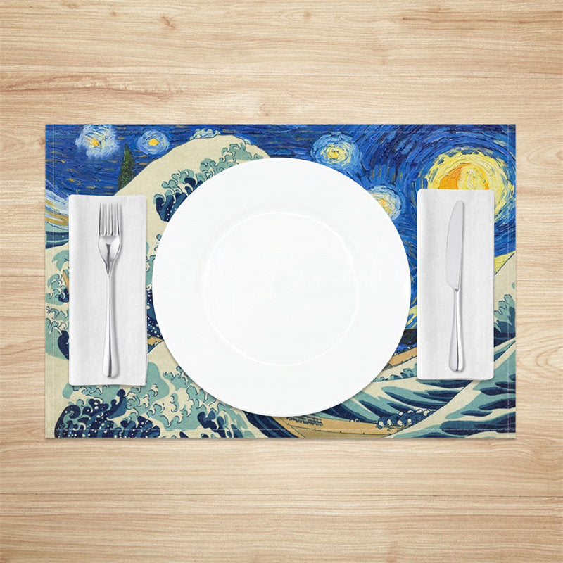 Lofaris Sea Wave Blue Sky Moon Abstract Set Of 4 Placemats