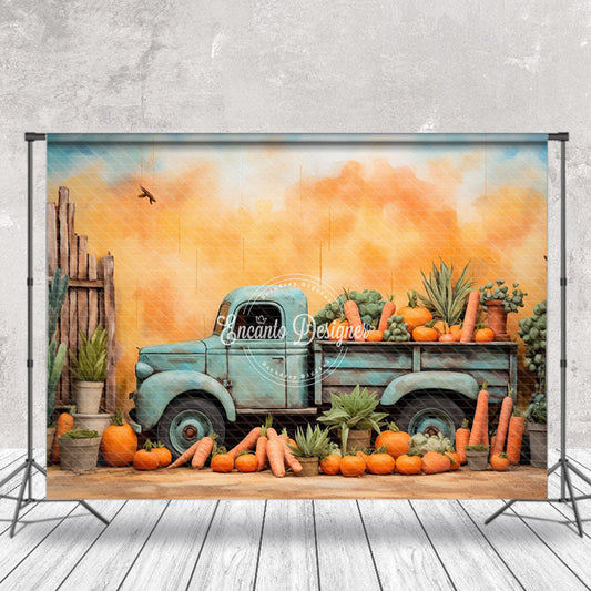 Lofaris Shabby Truck Pumpkin Carrots Easter Photo Backdrop