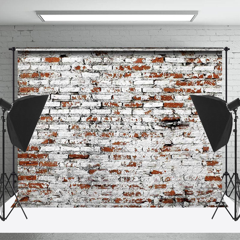 Lofaris Shabby White Brushed Red Brick Wall Photo Backdrop