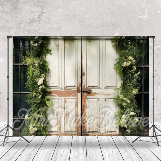 Lofaris Shabby White Wood Door Birthday Cake Smash Backdrop