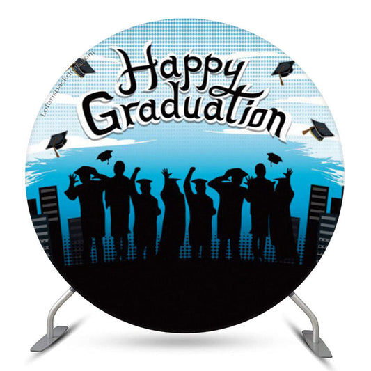 Lofaris Shadow Blue Sky Round Happy Graduation Backdrop Cover