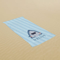 Lofaris Shark Blue Custom Name Kids Beach Towel for Summer