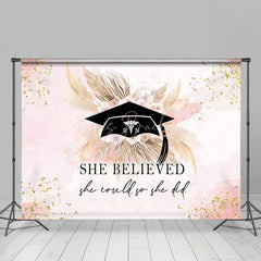 Lofaris She Believed Pink Floral Boho Graduation Backdrop