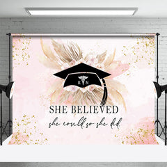 Lofaris She Believed Pink Floral Boho Graduation Backdrop